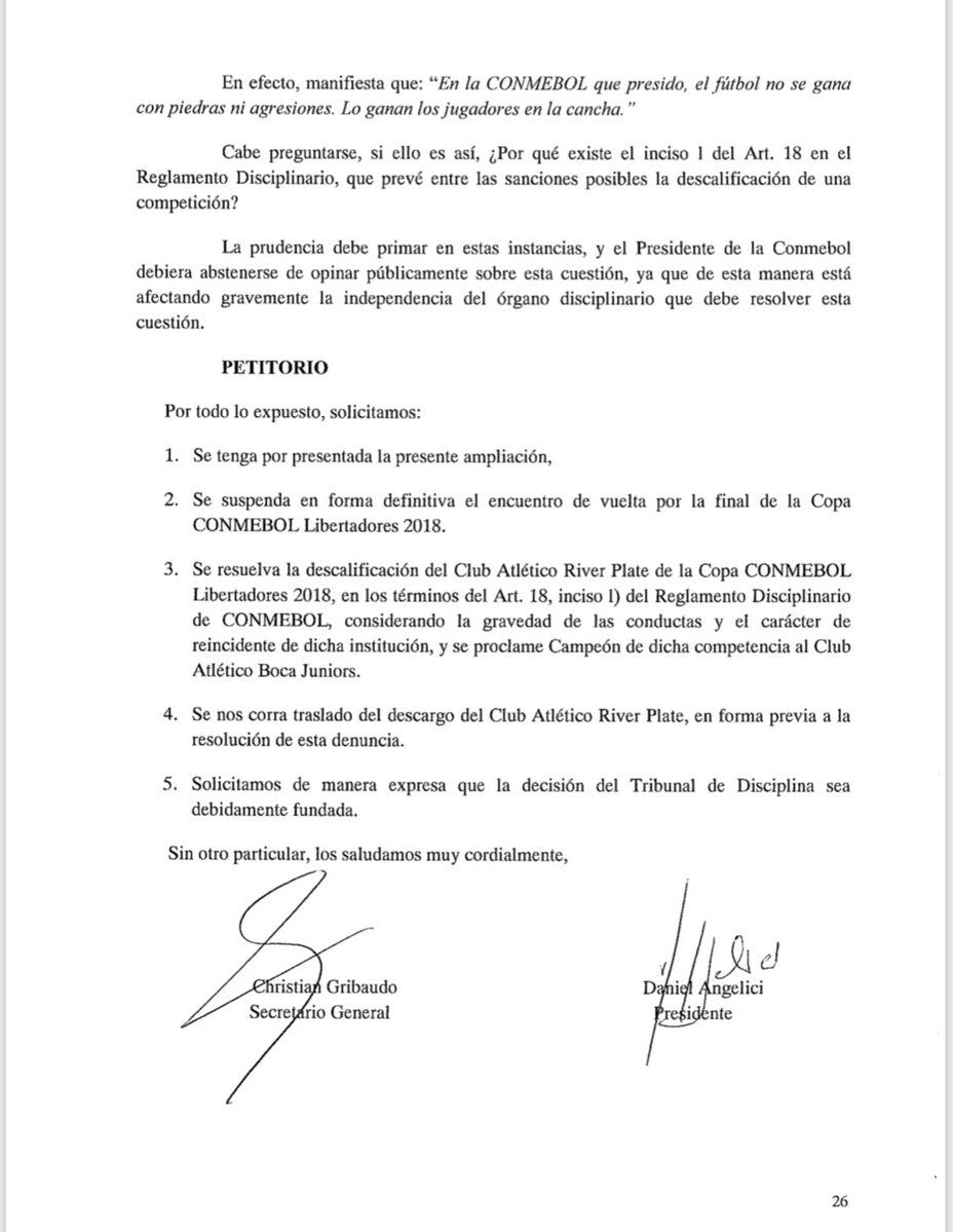 petitorio Boca Juniors CONMEBOL 27112018