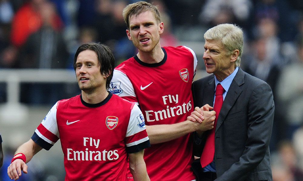 Tomas Rosicky Per Mertesacker Arsene Wenger Arsenal
