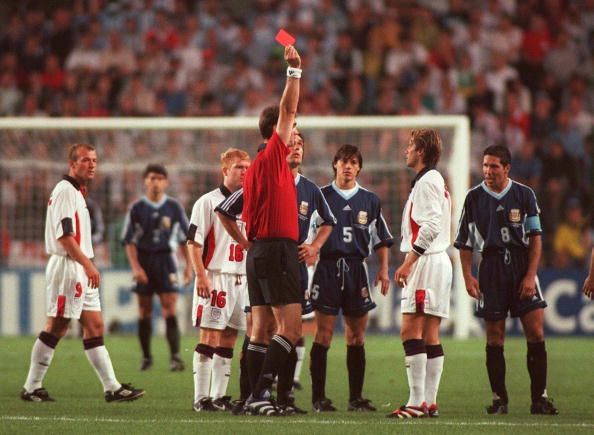 Beckham 's red card - England v Argentina - WC 1998