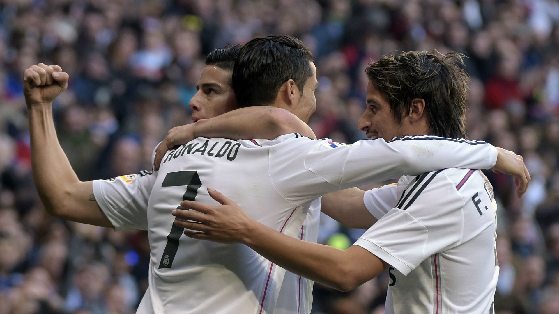 James Rodriguez Cristiano Ronaldo Fabio Coentrao Real Madrid Espanyol Liga BBVA 01102015