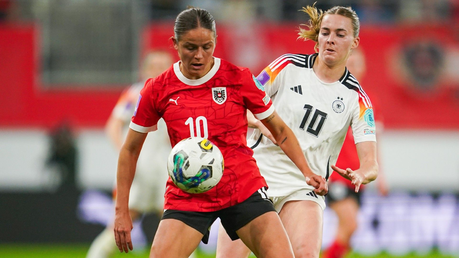  Laura Feiersinger of Austria attempts to control the ball 