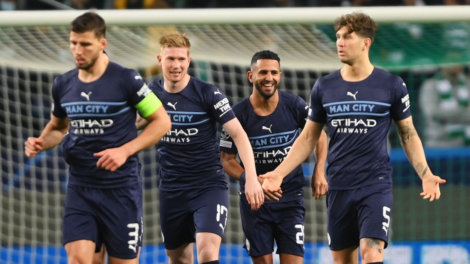 Man City celebrate Mahrez goal vs Sporting, UCL 2021-22