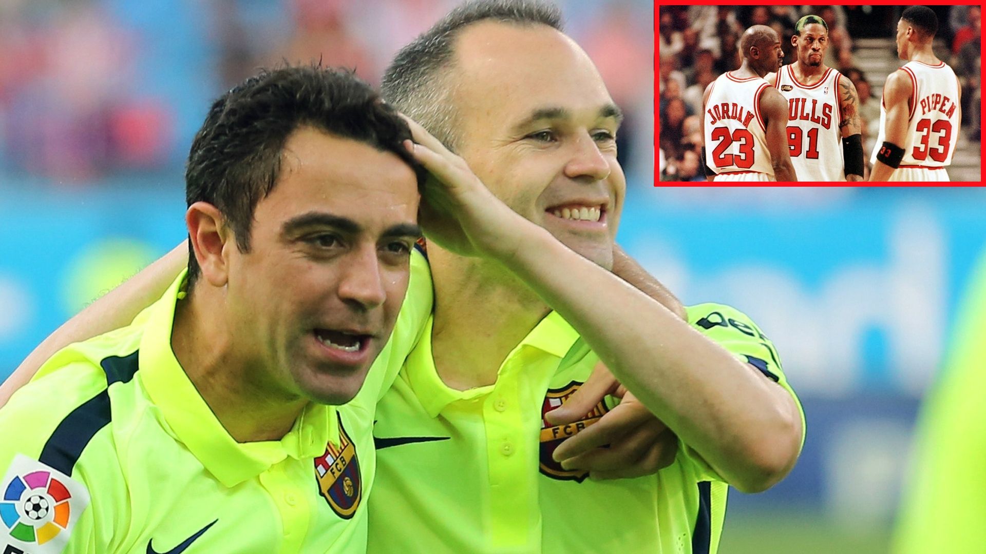 Xavi e Iniesta con Jordan y Pippen
