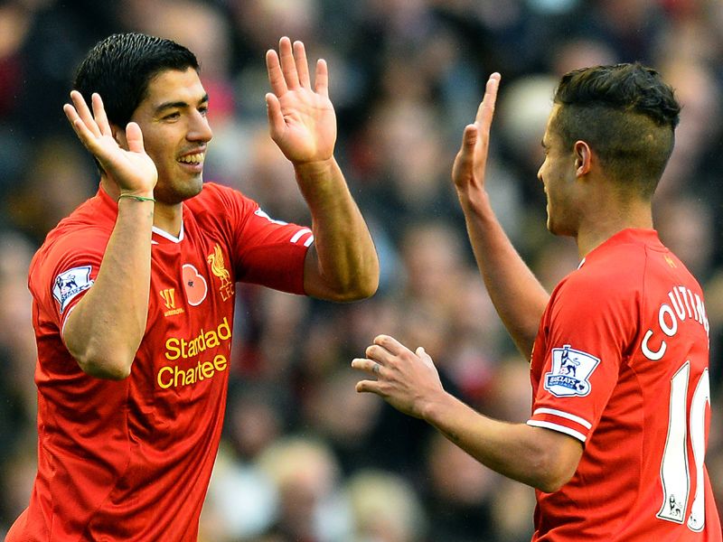 Luis Suarez; Philippe Coutinho LIVERPOOL vs FULHAM English Premier League 11092013