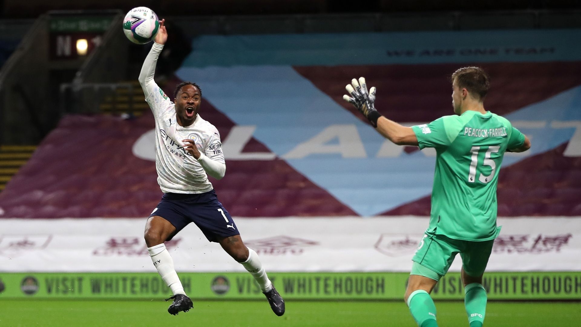 Raheem Sterling, Peacock-Farrell, Burnley vs Manchester City, Carabao Cup 2020-21