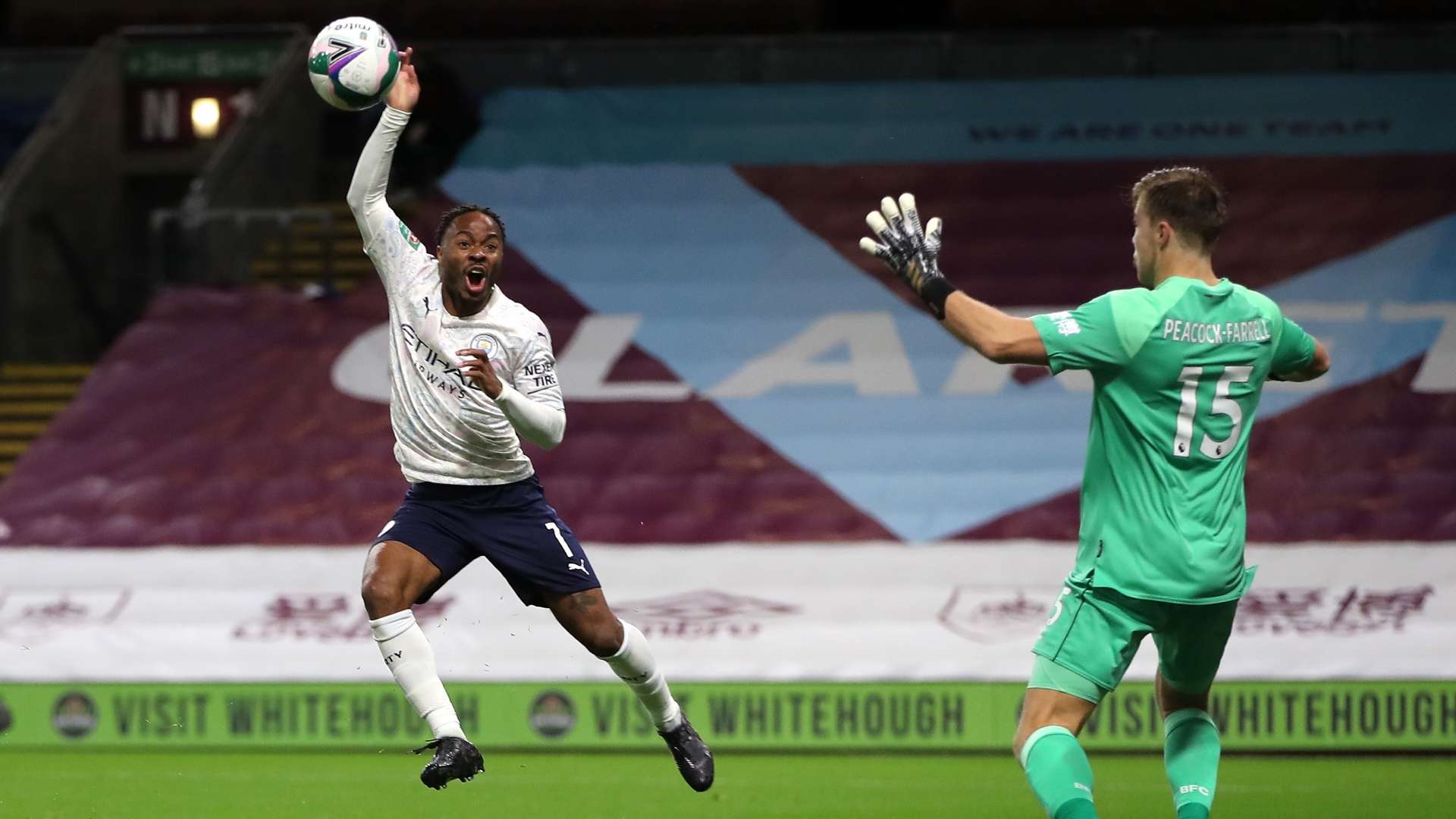 Raheem Sterling, Peacock-Farrell, Burnley vs Manchester City, Carabao Cup 2020-21