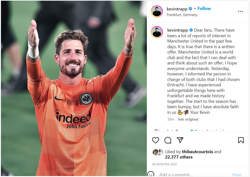 Kevin Trapp Manchester United transfer snub