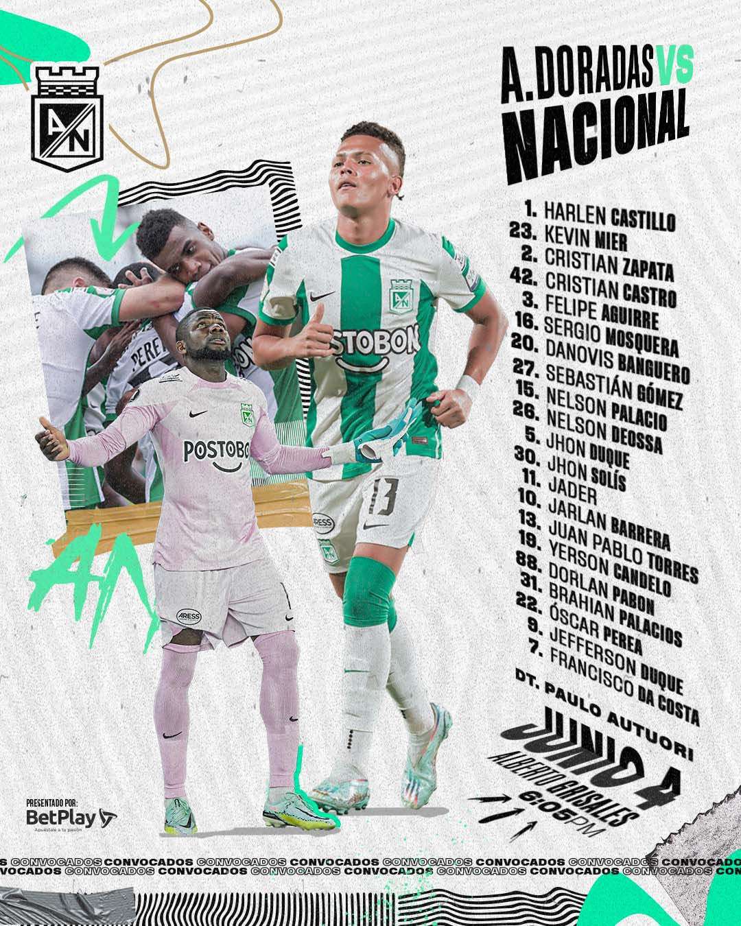 Convocados Atlético Nacional Fecha 24 Liga BetPlay 2023