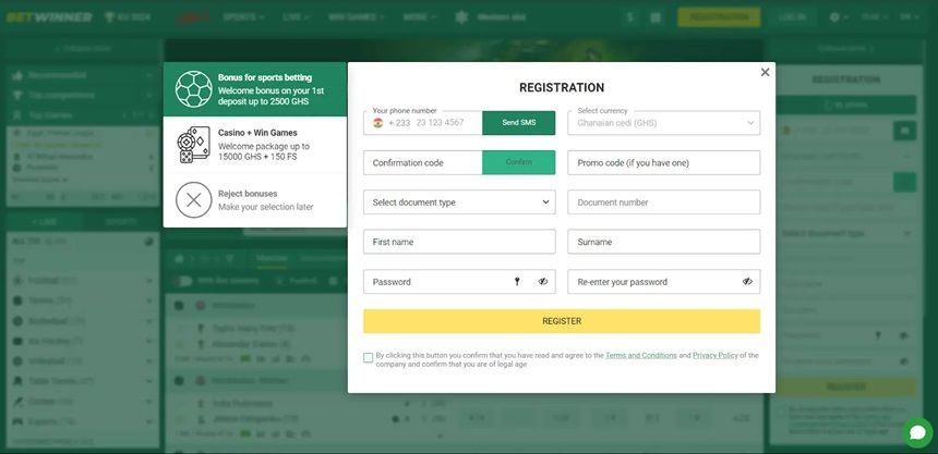 BetWinner Registration