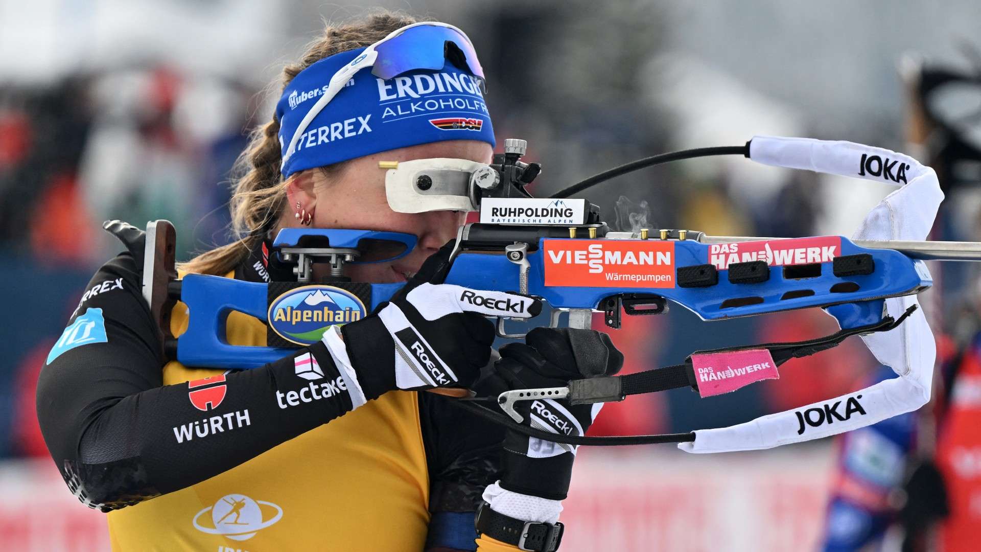 Germany's Franziska Preuss competes at the shooting range