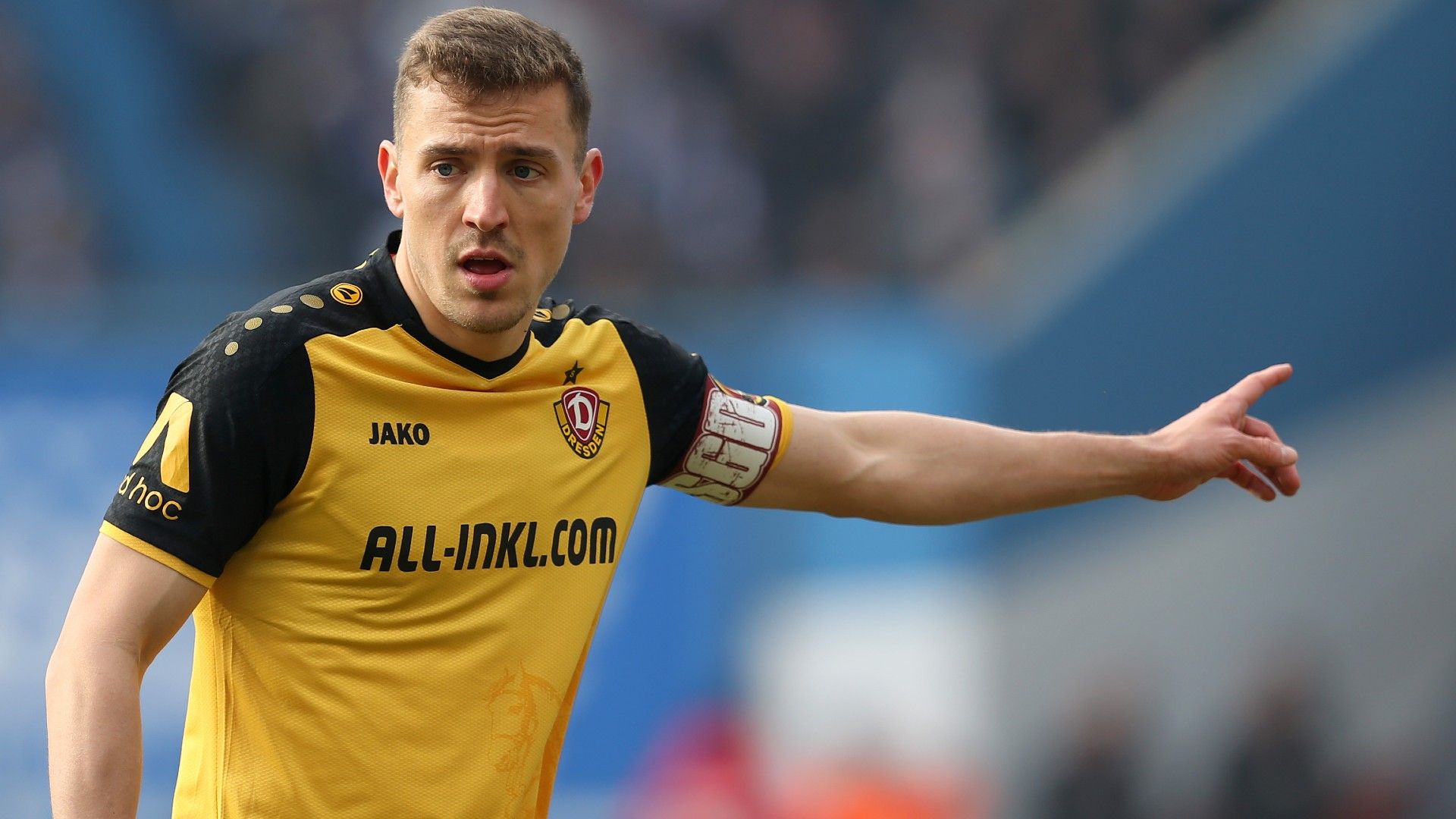 Niklas Hauptmann of Dresden reacts 