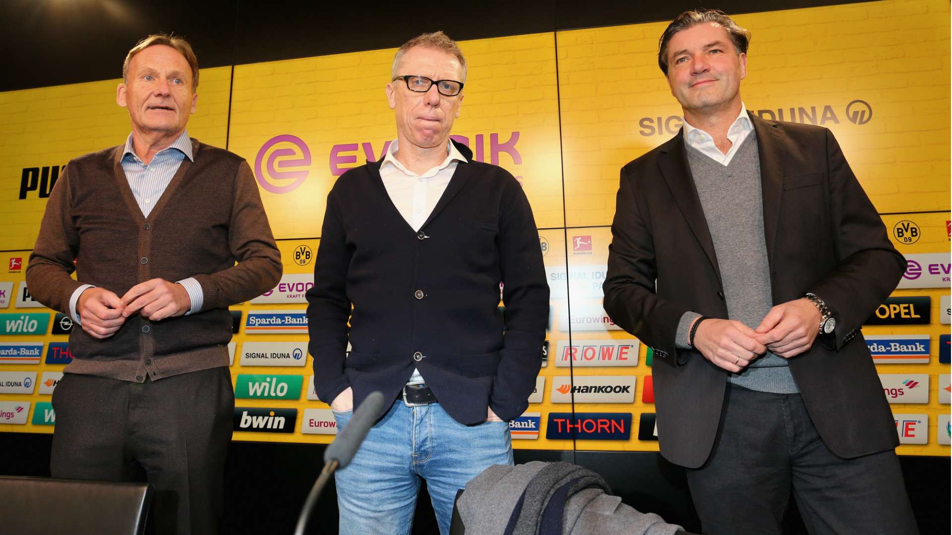 Peter Stoger Hans Joachim Watzke Michael Zorc Borussia Dortmund