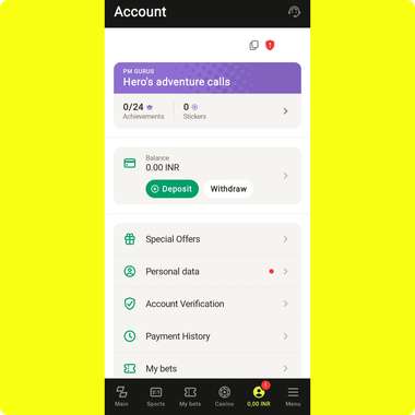Screenshot of the Parimatch App
