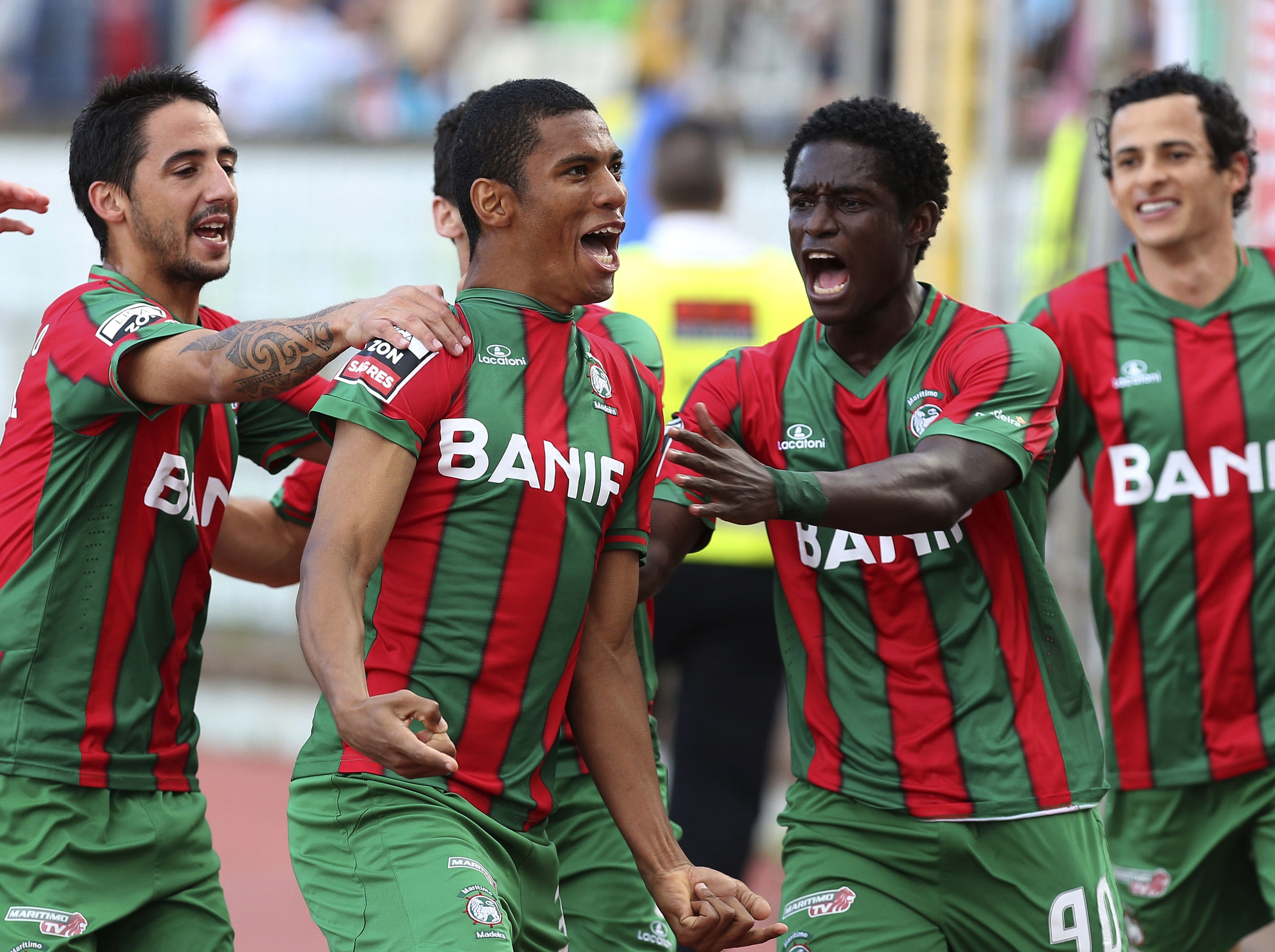Maritimo striker Derley celebrates