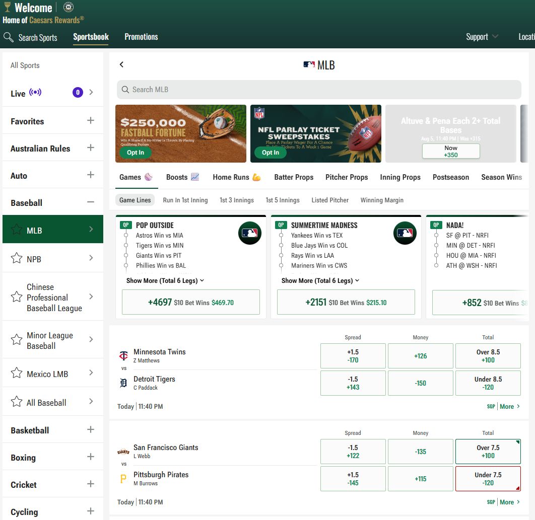 caesars mlb betting