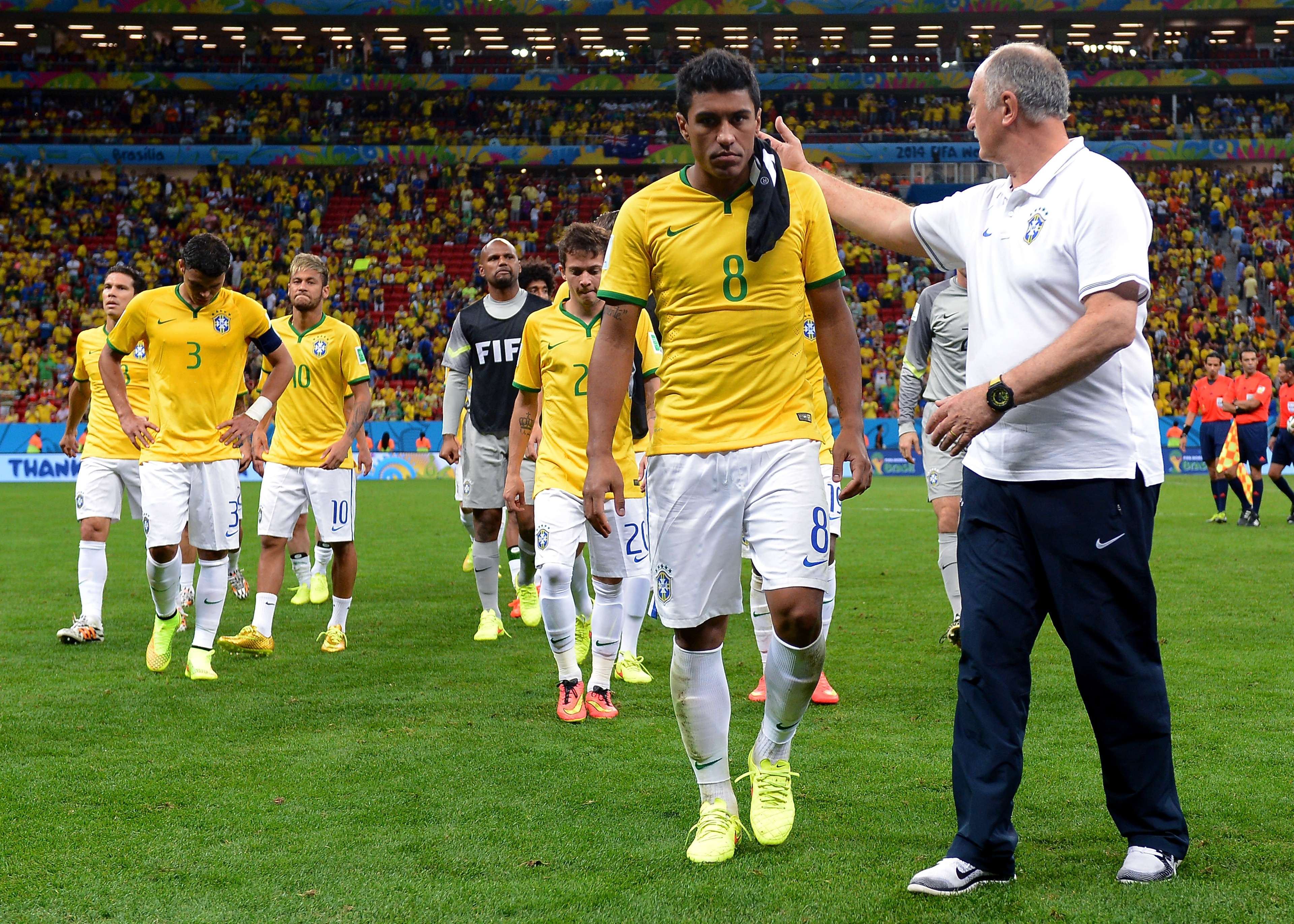 Paulinho and Scolari - Brazil and Netherlands - World Cup 140712