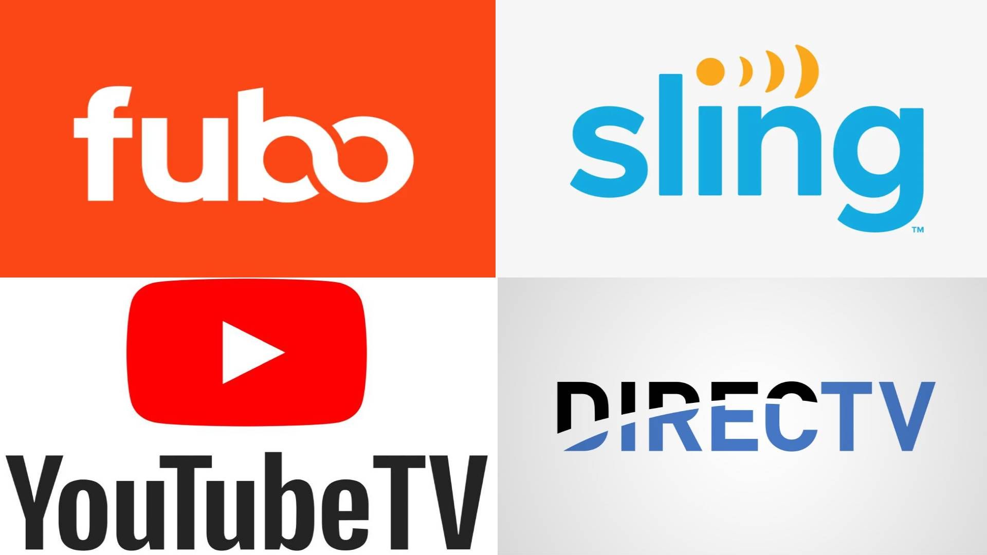 fubo, sling, directv, yttv logos