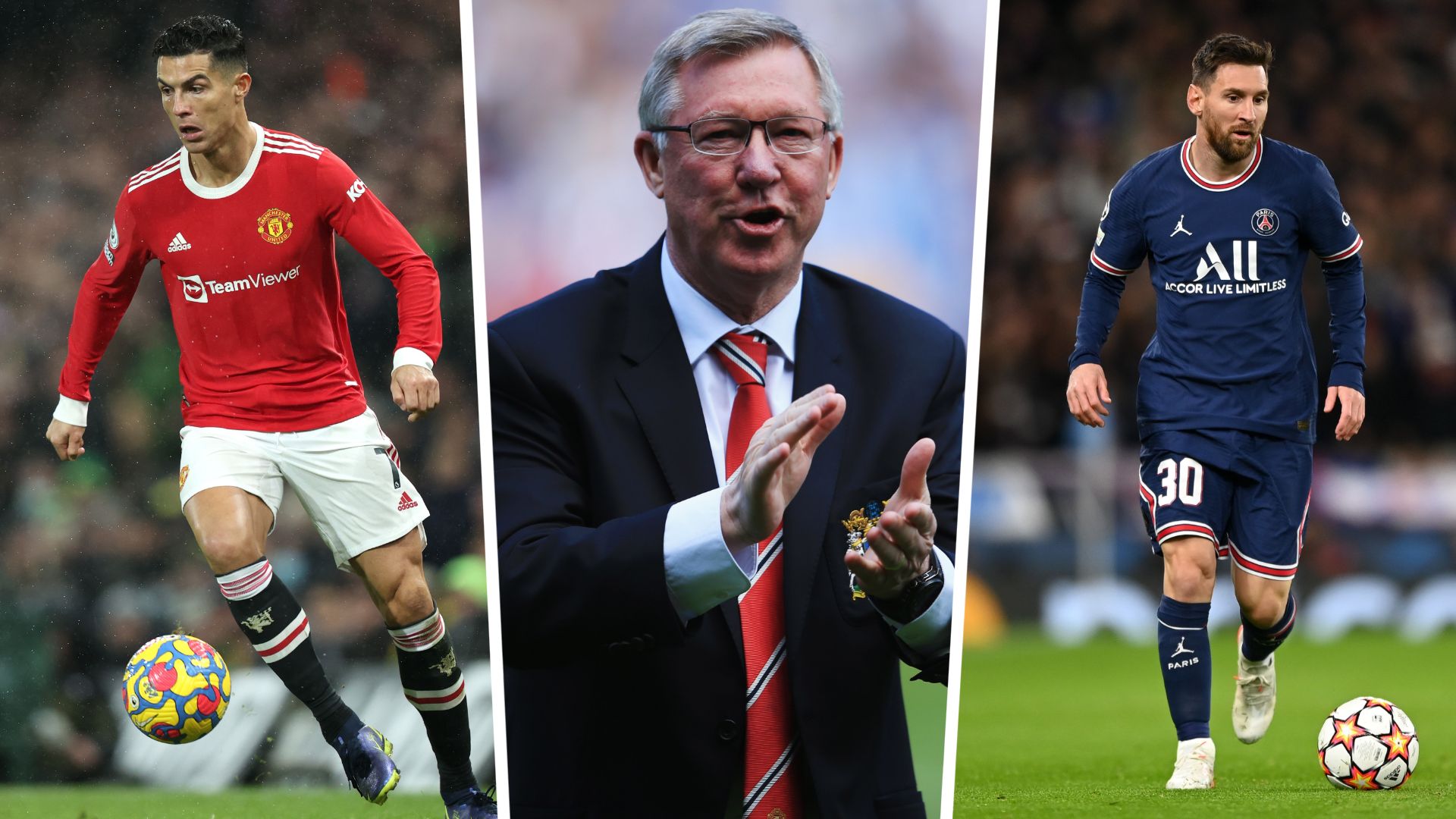 Cristiano Ronaldo, Alex Ferguson, Lionel Messi GFX