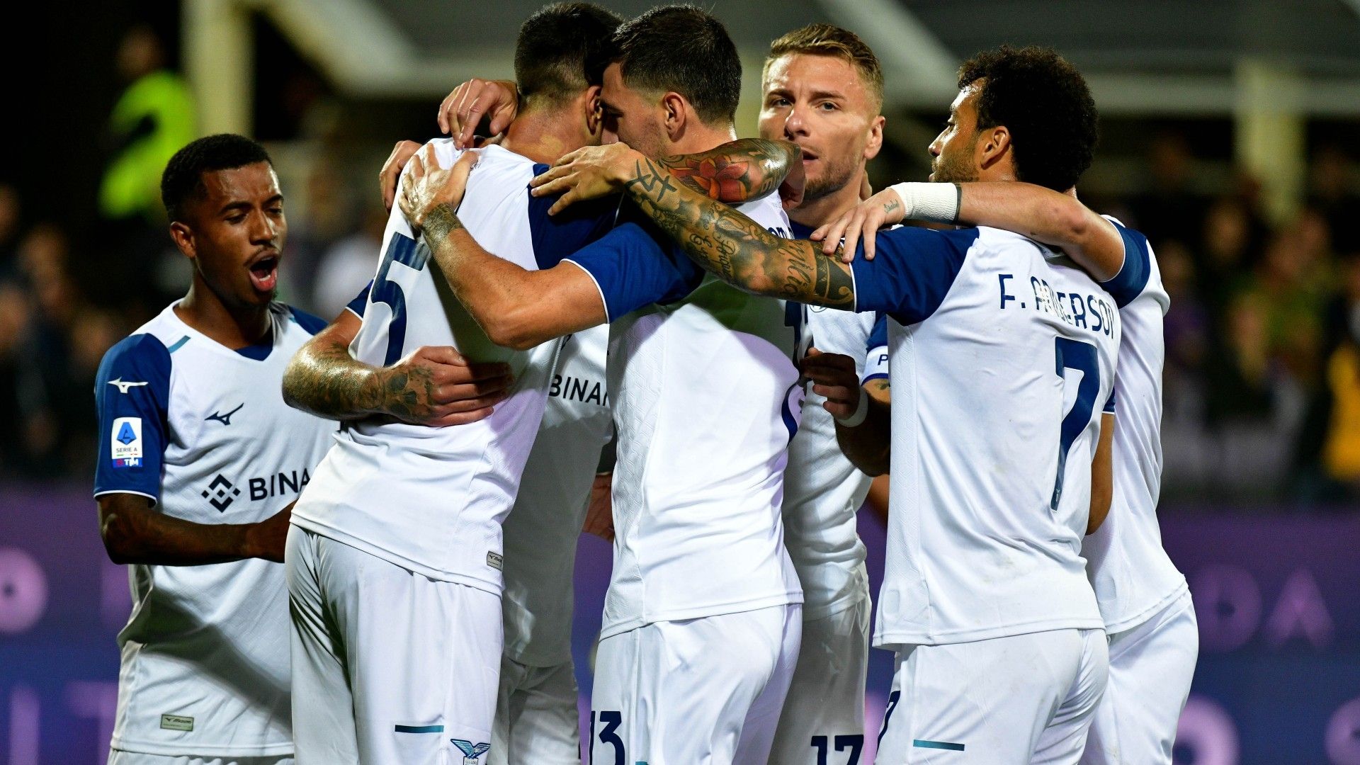 Lazio celebrates goal against Fiorentina Serie A