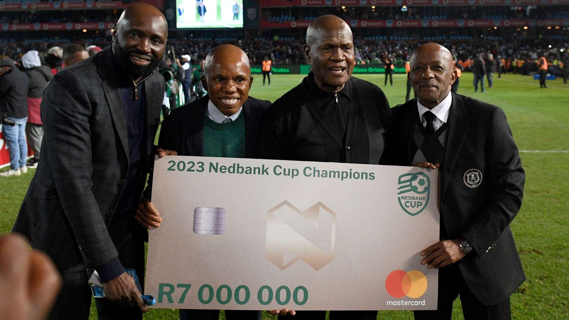Mpumi Khoza and Screamer Tshabalala of Orlando Pirates during the 2023 Nedbank Cup Final match