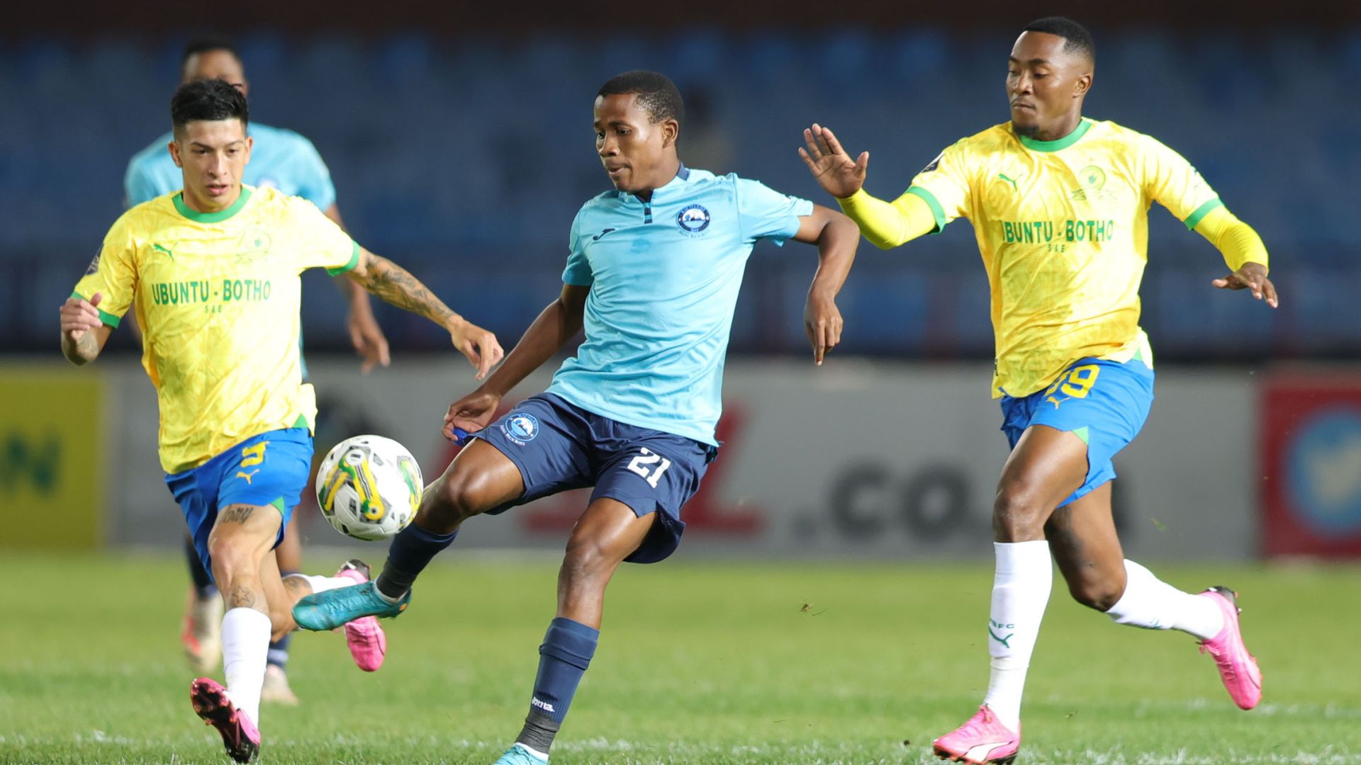 Matias Esquivel, Langelihle Mhlongo, Lebohang Maboe, Mamelodi Sundowns vs Richards Bay, April 2024