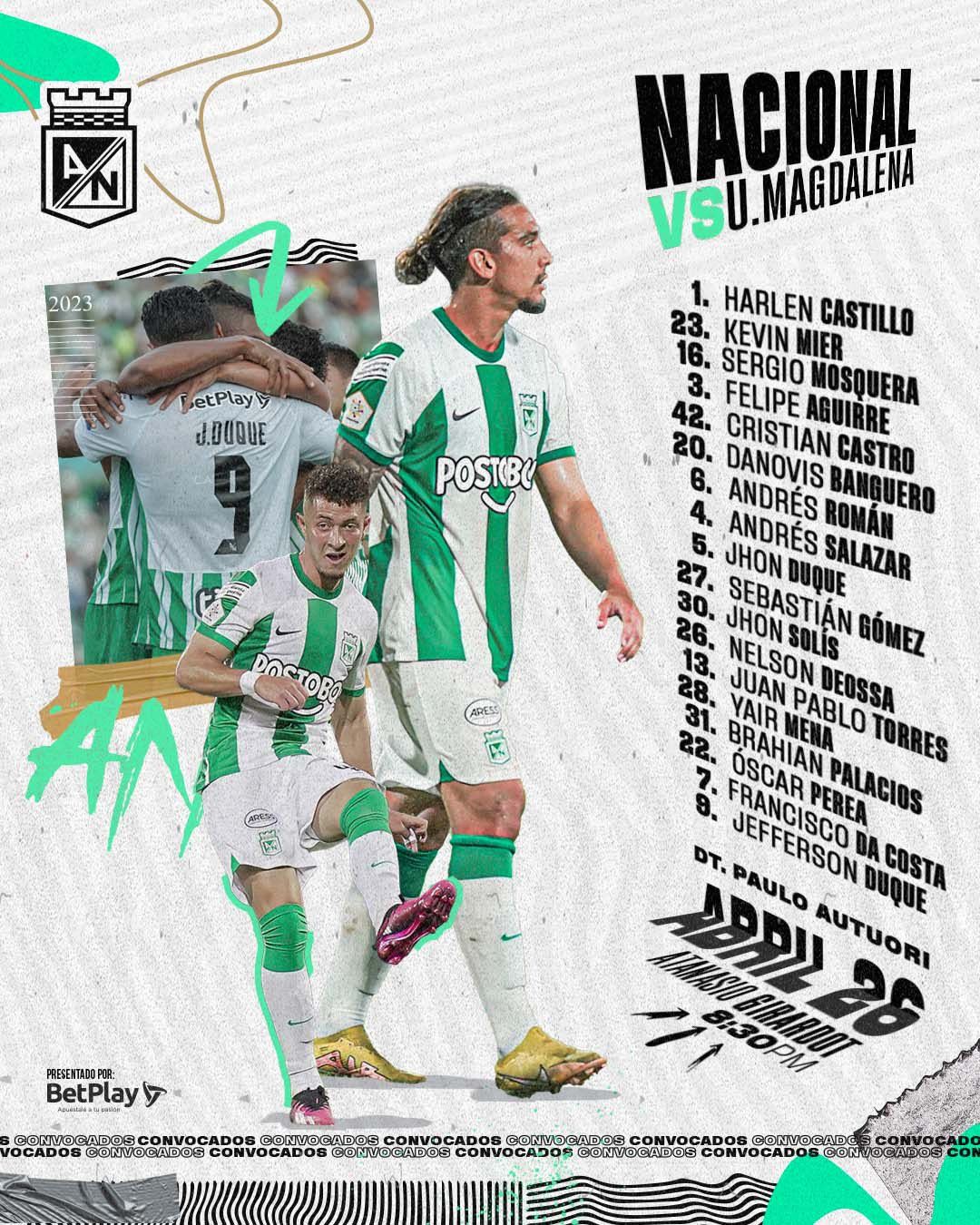 Convocados Atlético Nacional Fecha 16 Liga BetPlay 2023