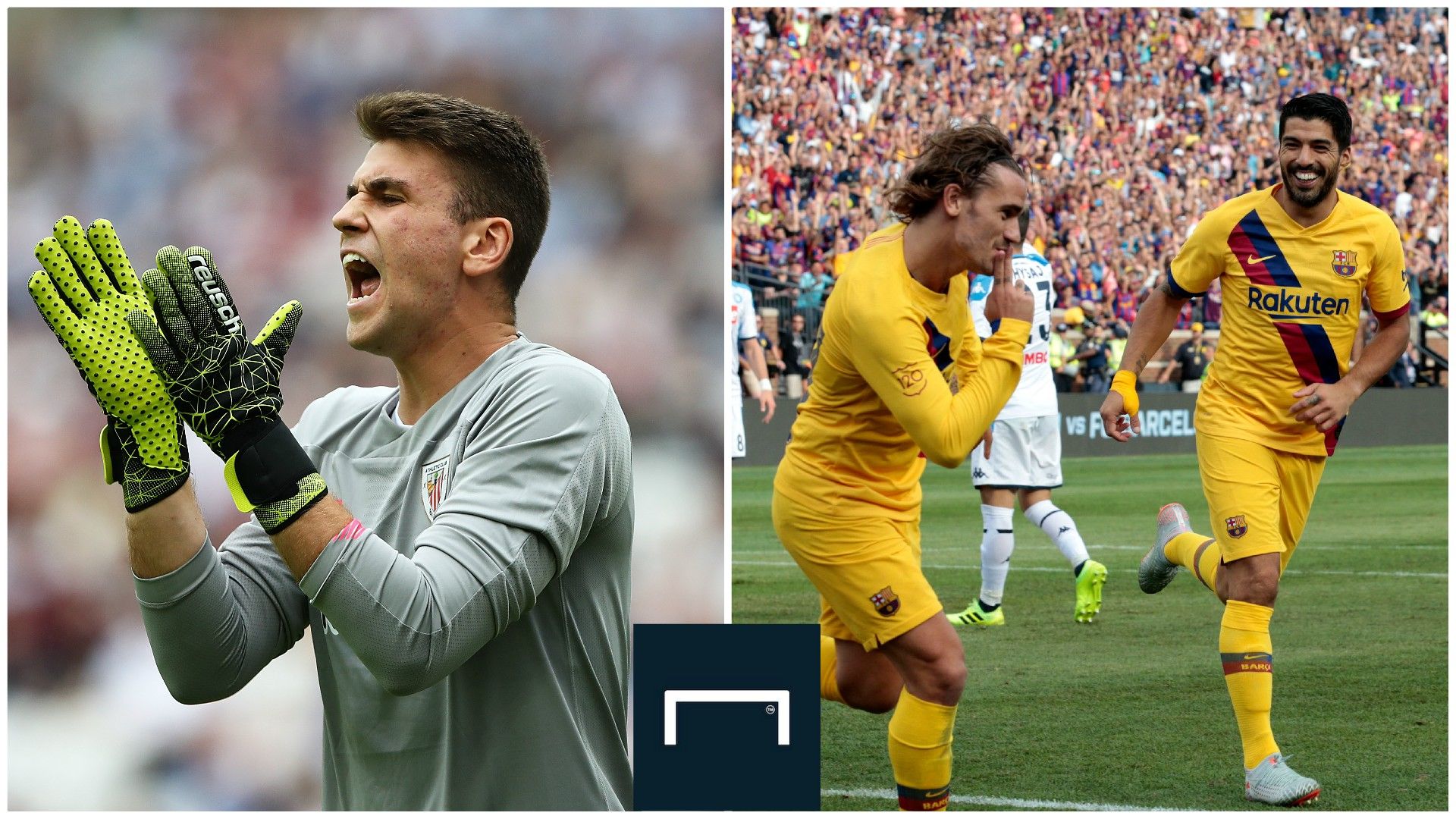 Unai Simon (Athletic Bilbao), Antoine Griezmann et Luis Suarez (FC Barcelone), 1ère journée de LaLiga, le 16 août 2019