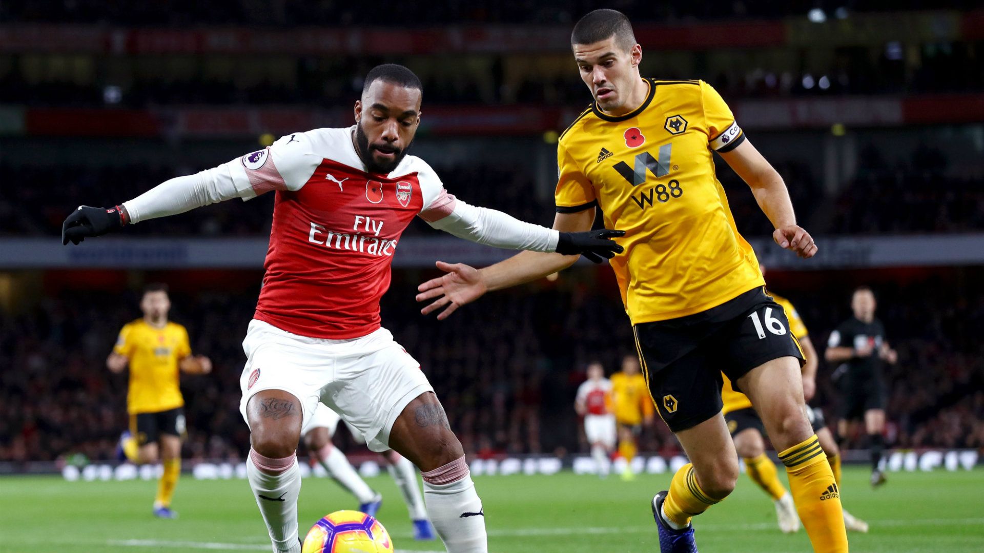 Alexandre Lacazette Conor Coady Arsenal vs Wolves Premier League 2018-19
