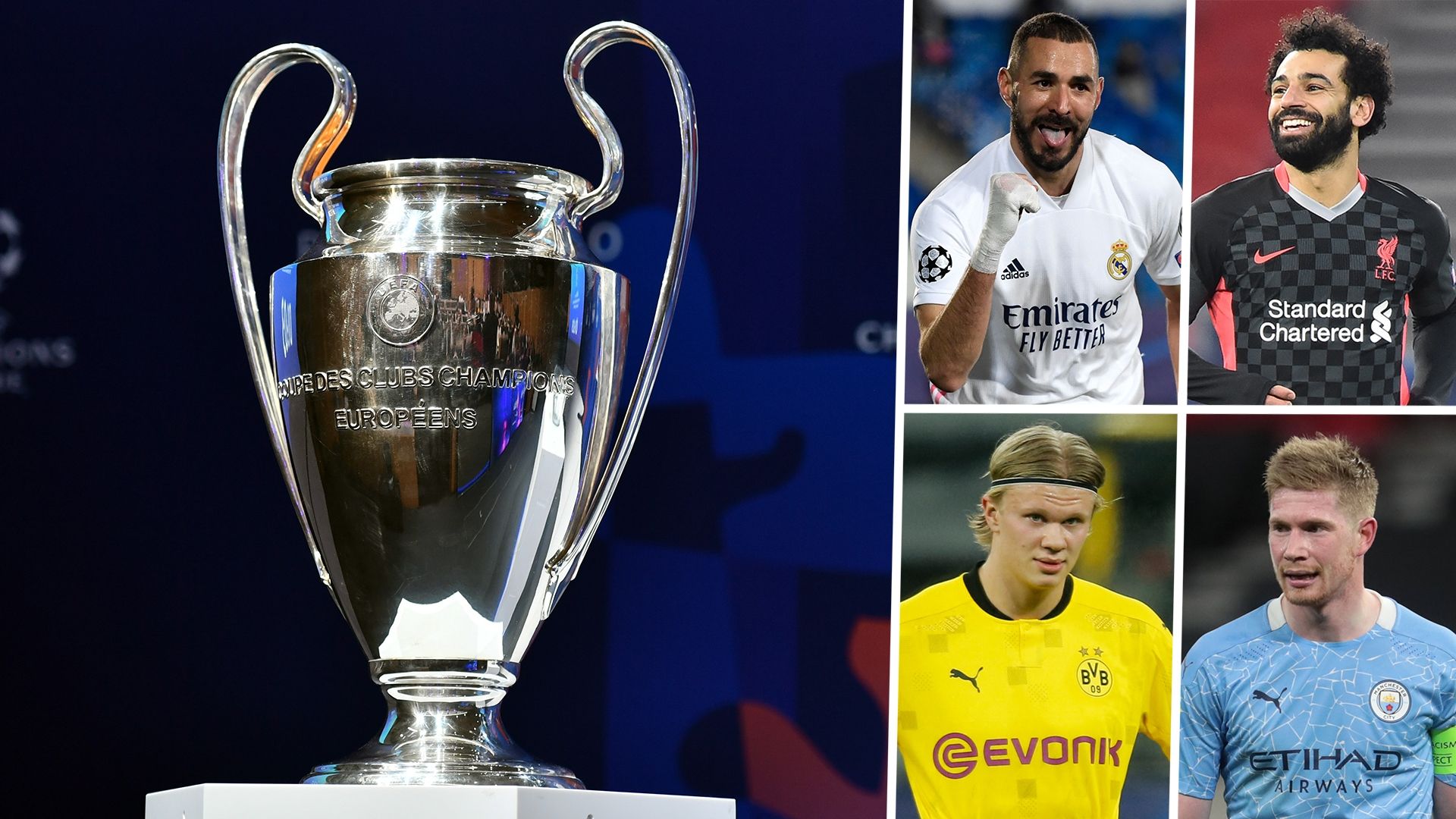 Champions League draw Karim Benzema Mohamed Salah Erling Haaland Kevin De Bruyne