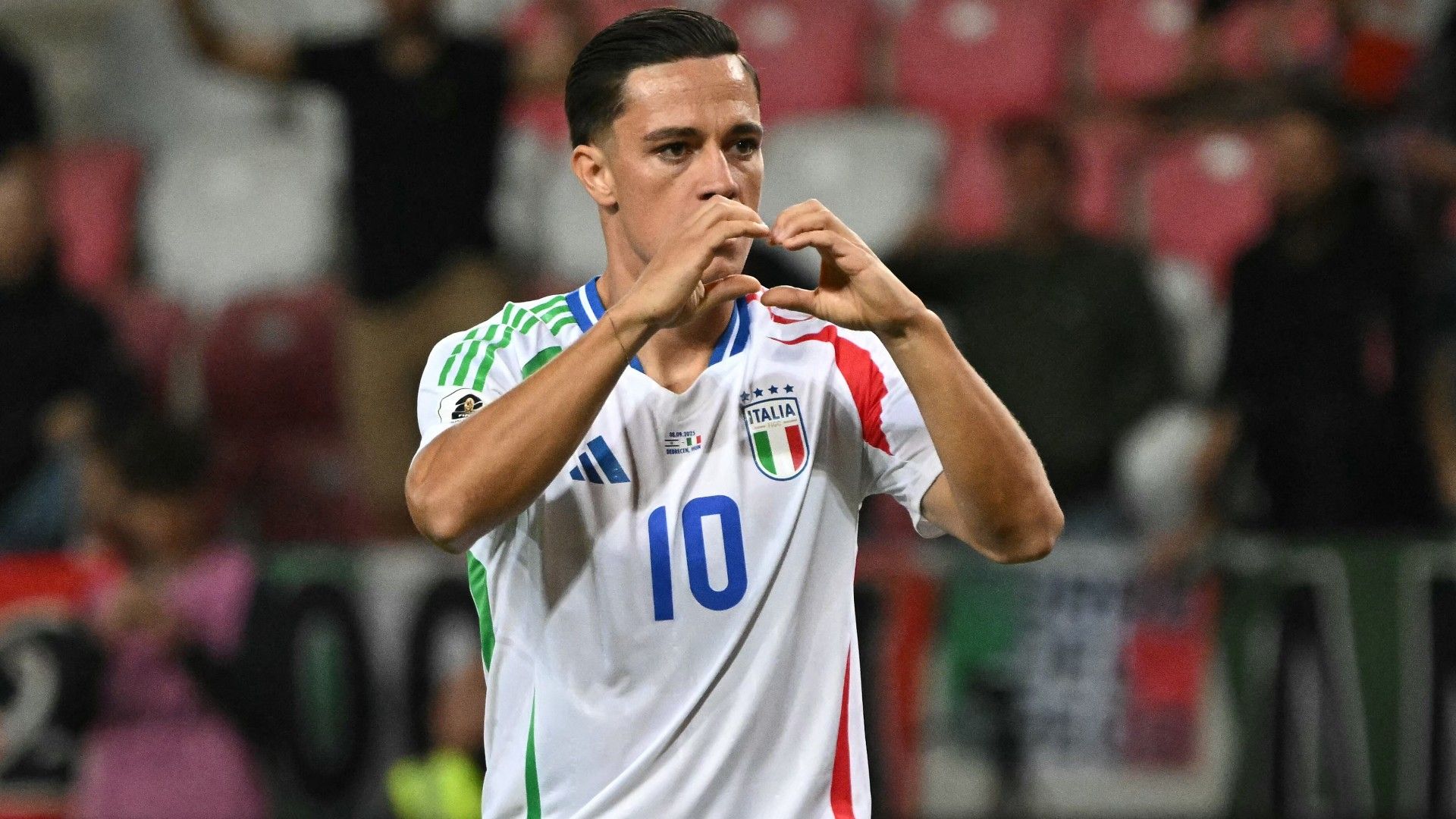 Italy's forward #10 Giacomo Raspadori celebrates after scoring 