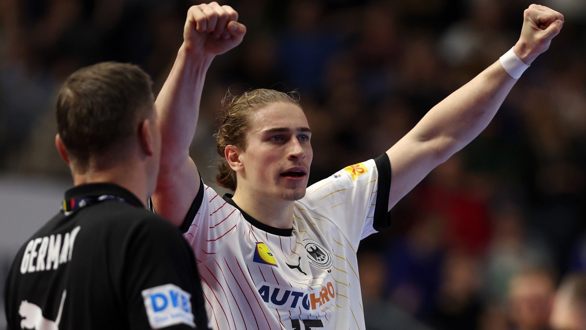 Juri Knorr of Germany celebrates during the Men's EHF Euro 2024