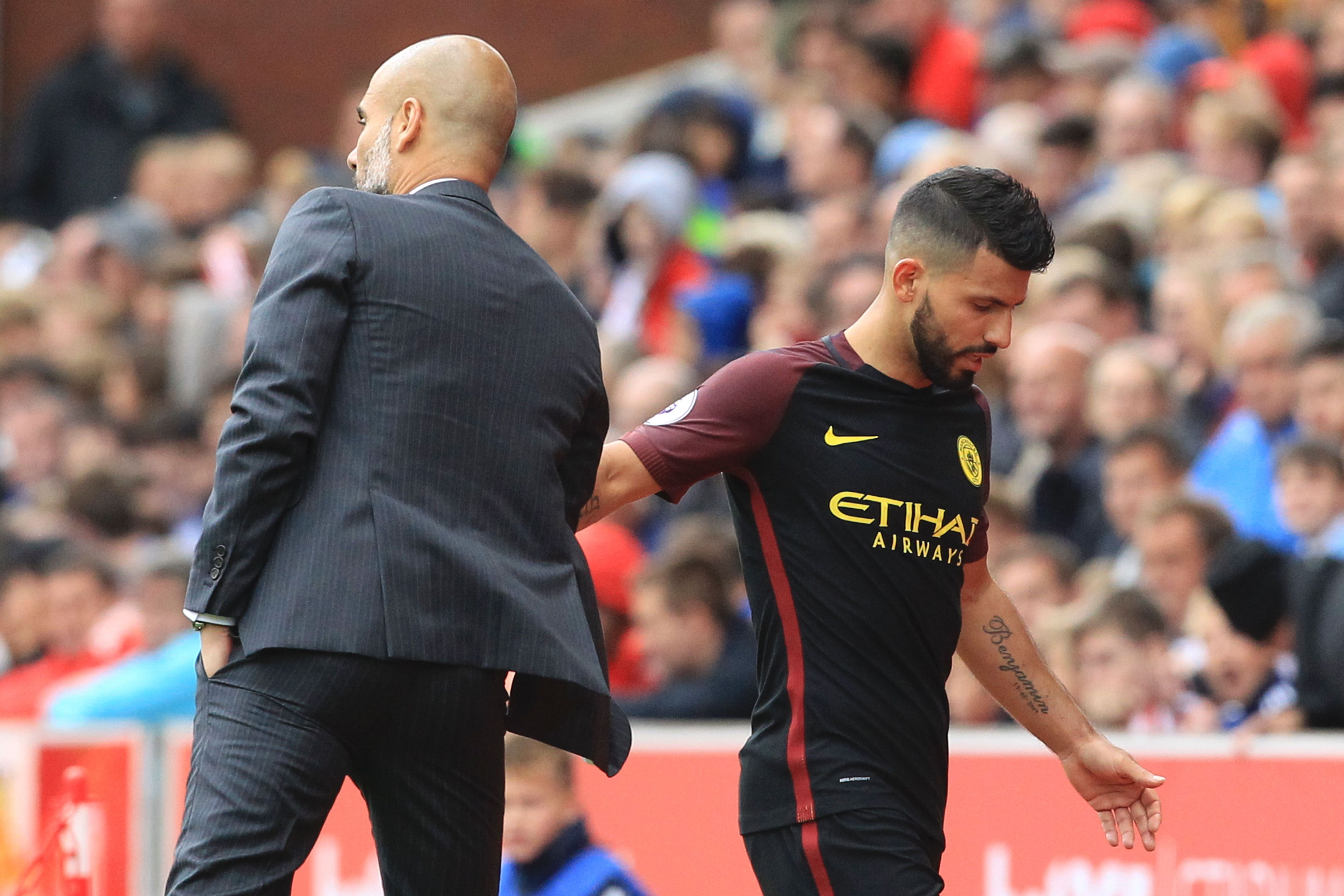 Pep Guardiola Sergio Aguero Manchester City