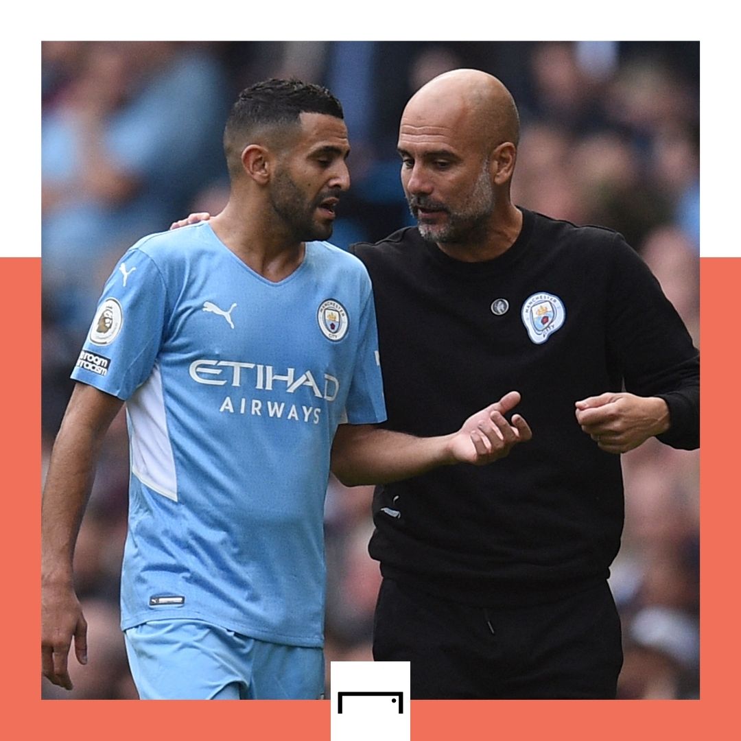 Riyad Mahrez Pep Guardiola Manchester City Premier League 2021-22 GFX