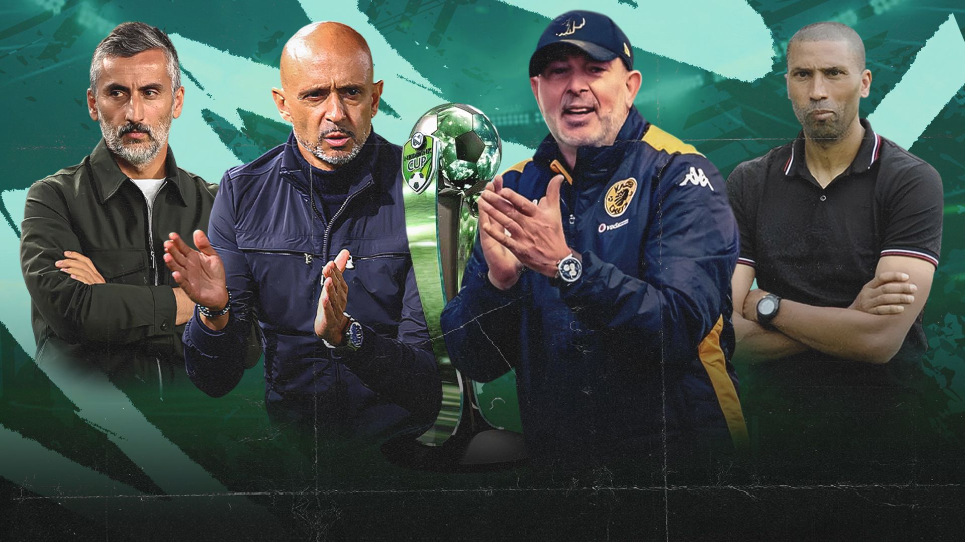 Nasreddine Nabi of Kaizer Chiefs, Jose Riveiro of Orlando Pirates, Miguel Cardoso of Mamelodi Sundowns and Abdeslam Ouaddou of Marumo Gallants 16-9