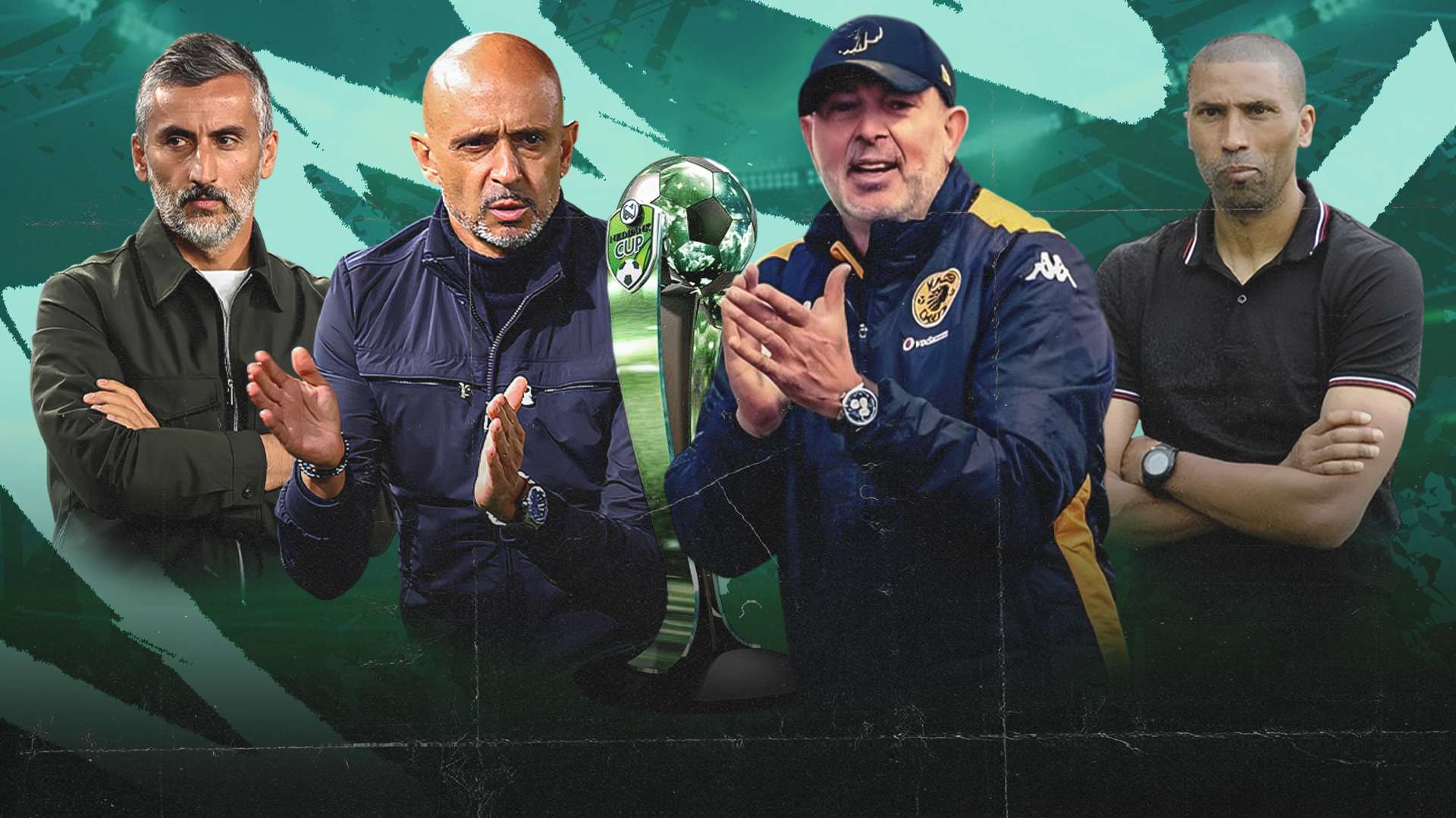 Nasreddine Nabi of Kaizer Chiefs, Jose Riveiro of Orlando Pirates, Miguel Cardoso of Mamelodi Sundowns and Abdeslam Ouaddou of Marumo Gallants 16-9