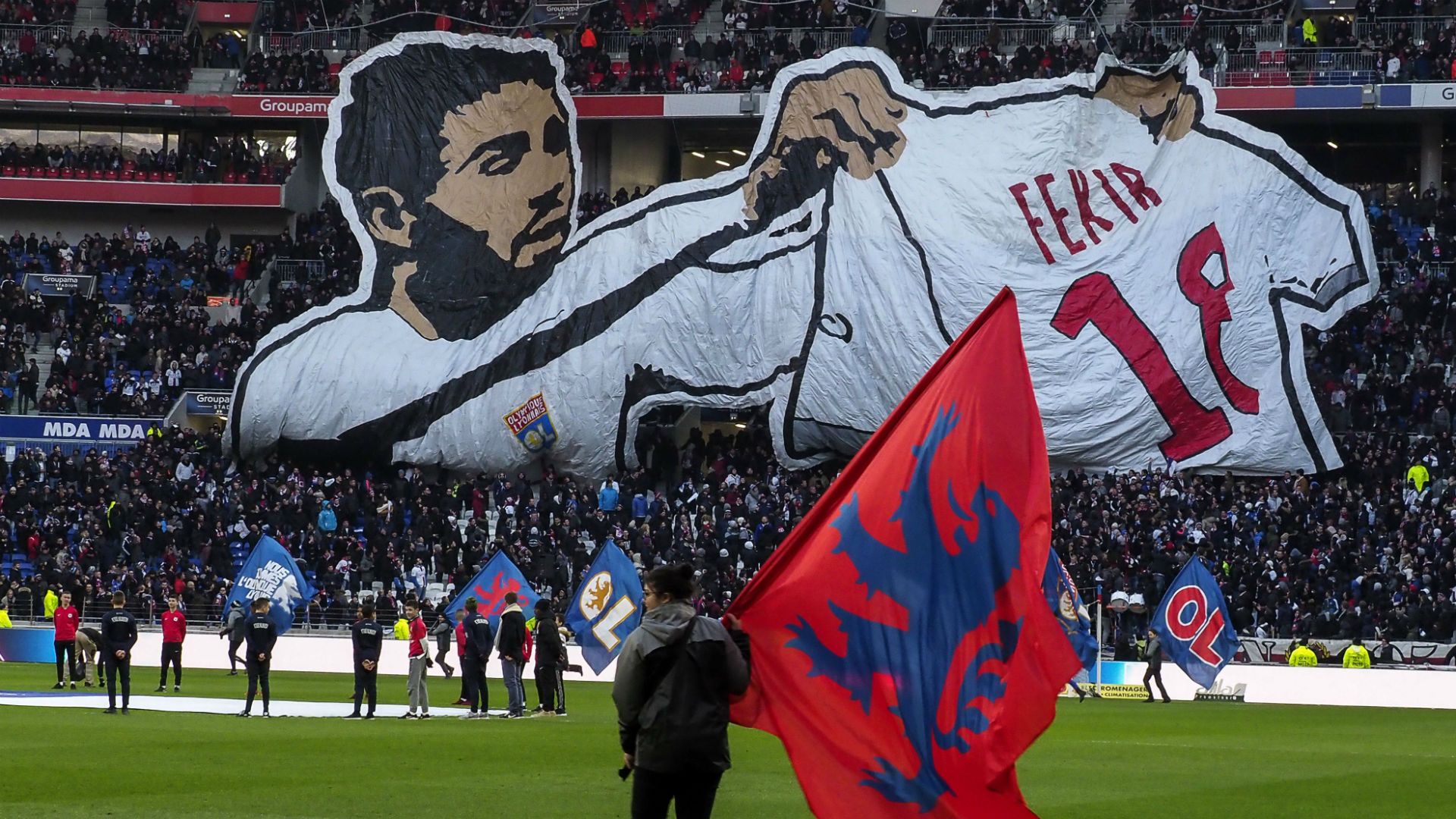 Nabil Fekir tifo Lyon Saint-Etienne Ligue 1 25022018