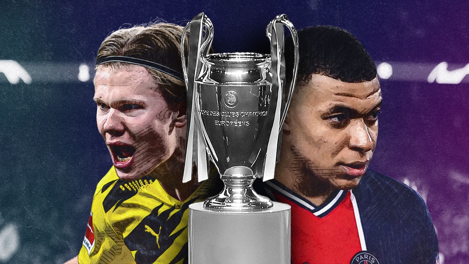 Erling Haaland Kylian Mbappe UCL graphic