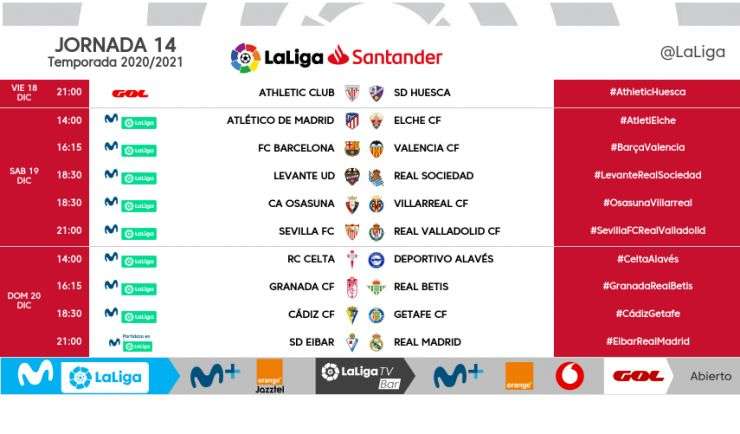 Horarios Jornada 14 Liga