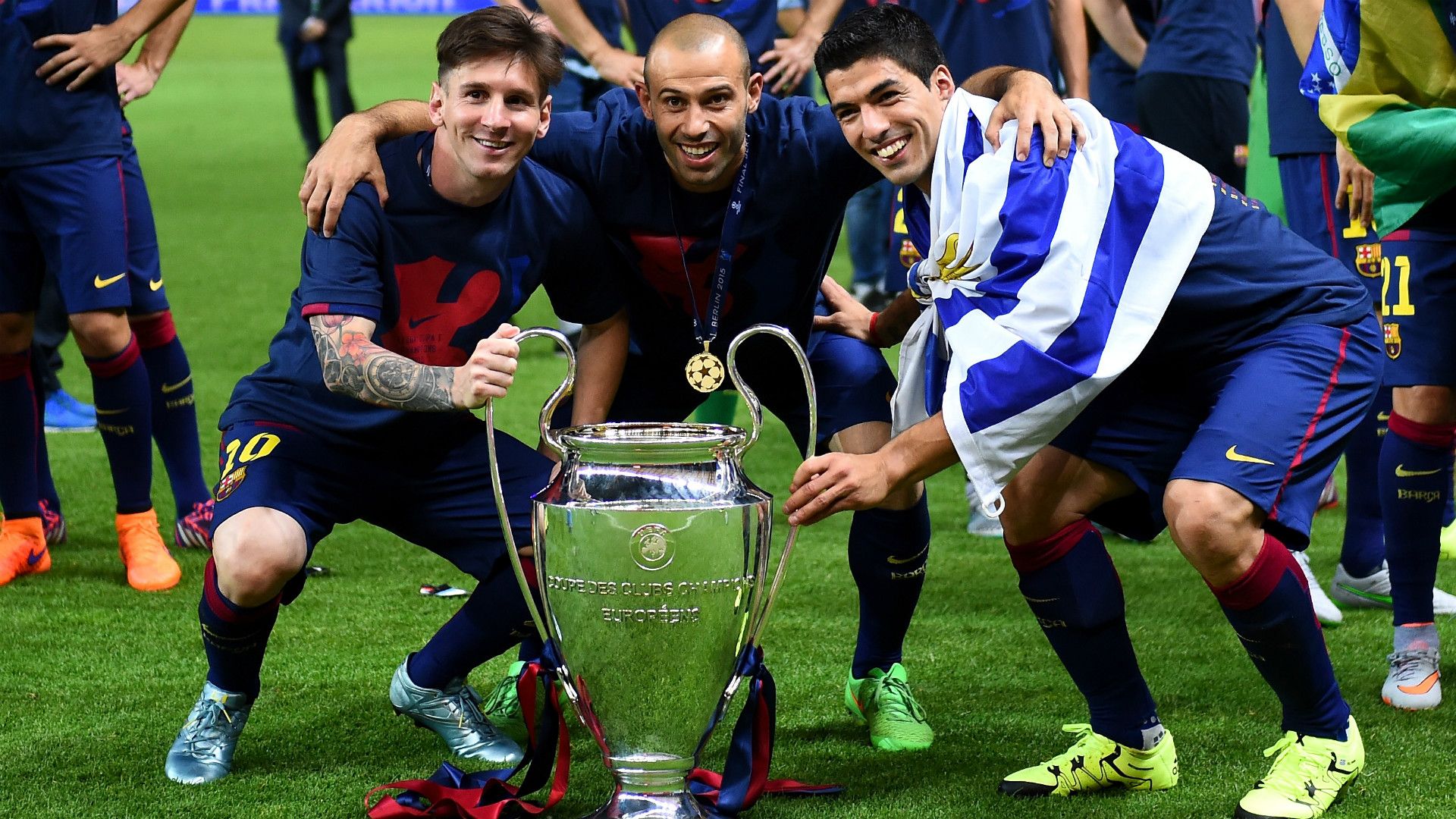Lionel Messi Javier Mascherano Luis Suarez Barcelona Champions League 06062015