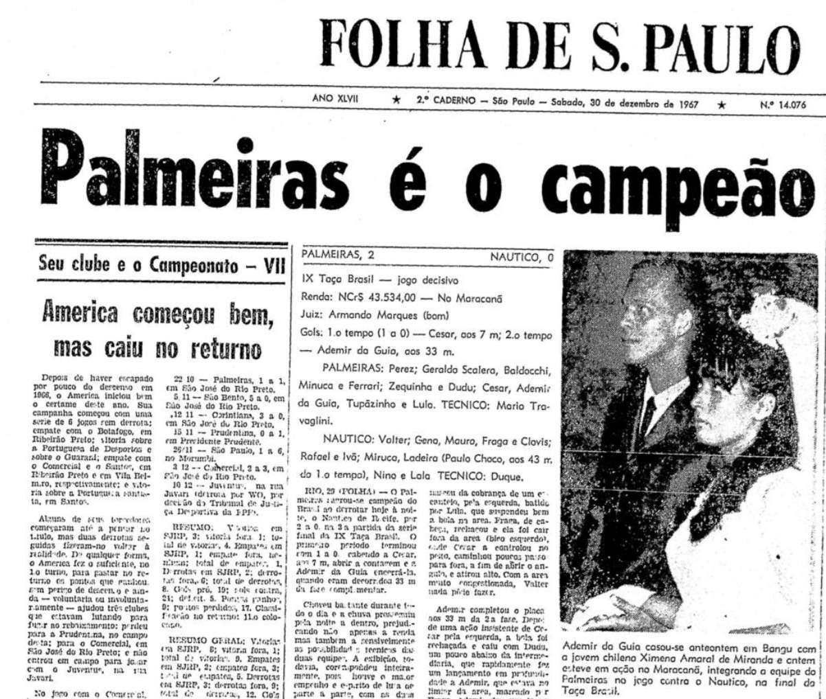 CORPO DO TEXTO Palmeiras casamento Ademir da Guia Taça Brasil 1967