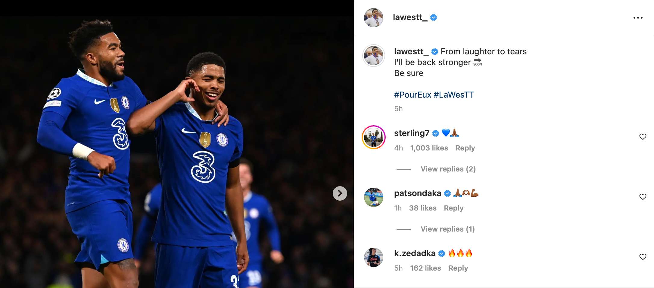 Wesley Fofana injury Instagram post
