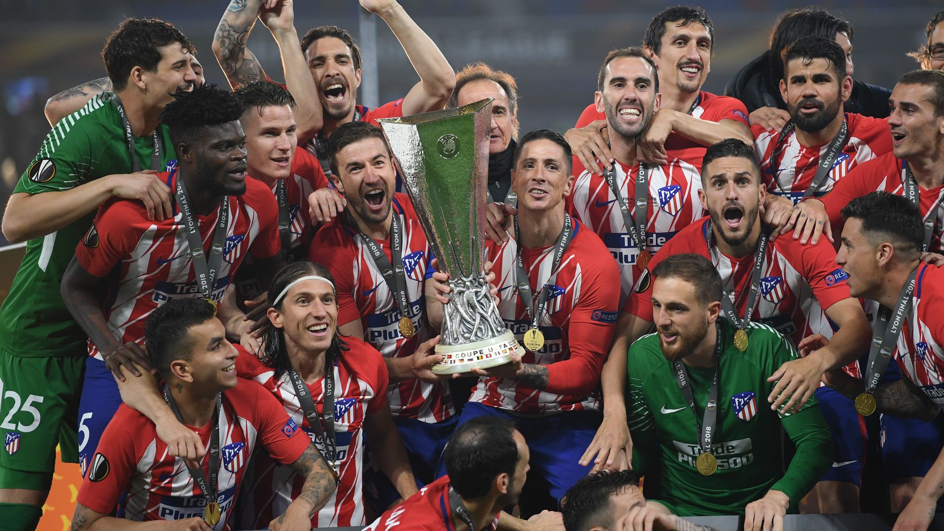 Atletico Madrid celebrating Europa League