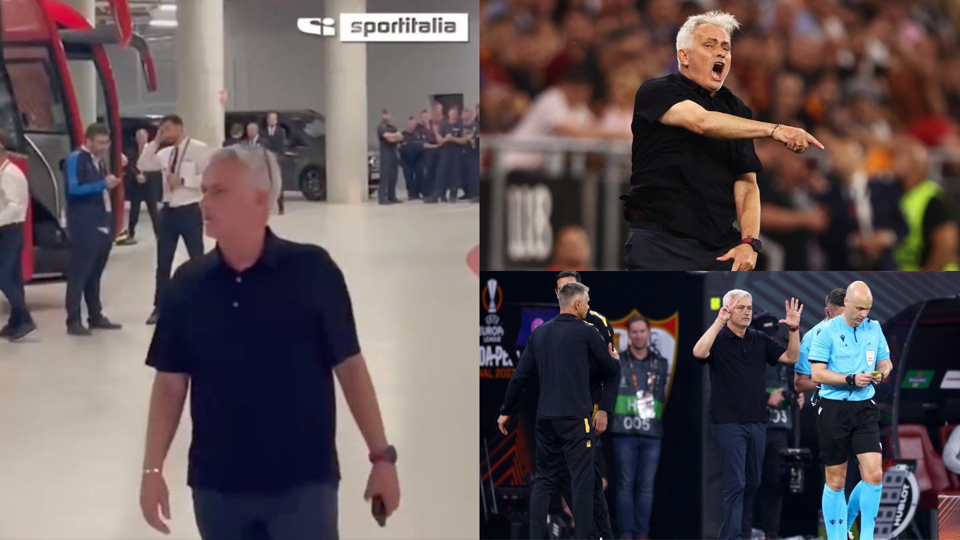 Jose Mourinho Roma confronts ref in car park split