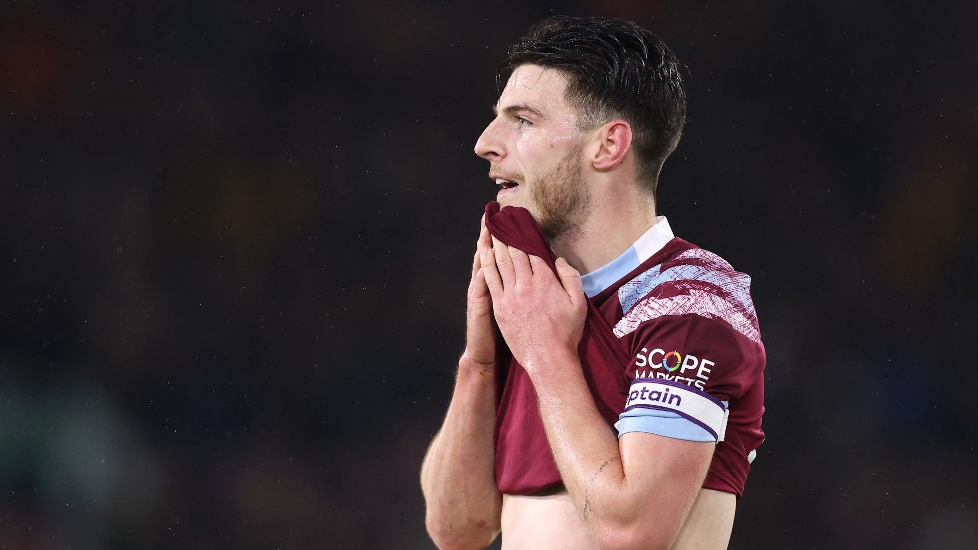 Declan Rice West Ham 2022-23 shirt over face