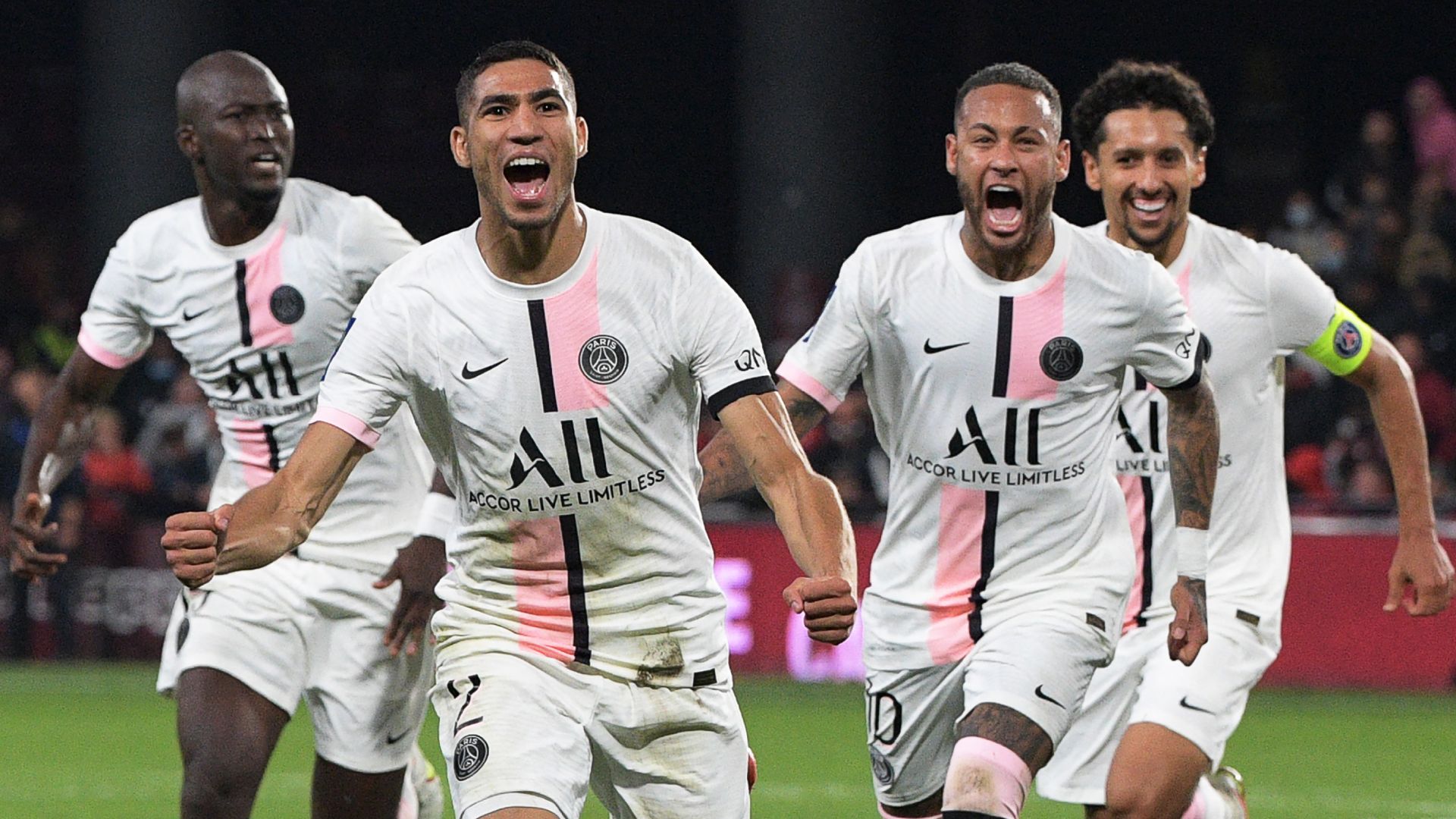 Joie PSG Danilo Hakimi Neymar Marquinhos