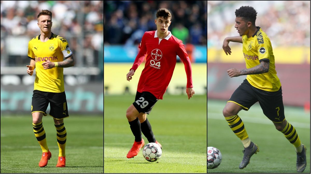 kai havertz jadon sancho marco reus bvb borussia dortmund bayer leverkusen collage bundesliga 04 2019