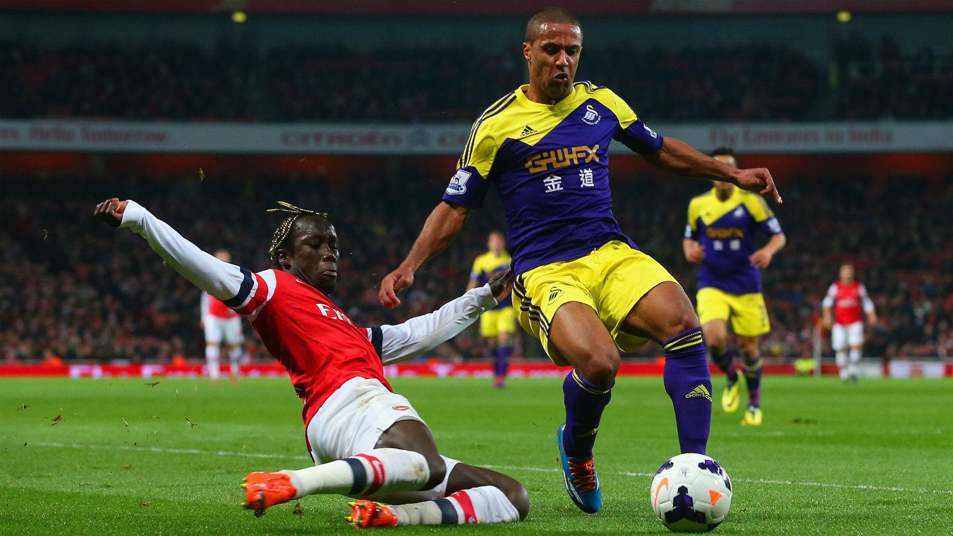 Bacary Sagna, Wayne Routledge Arsenal v Swansea City - Premier League 03252014