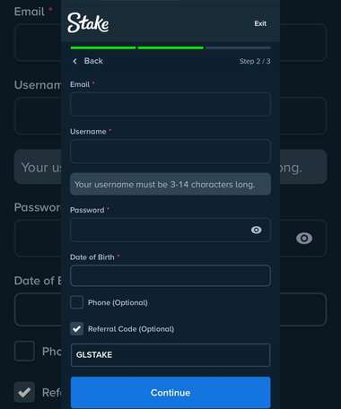 Stake Referral Code Sign Up Form