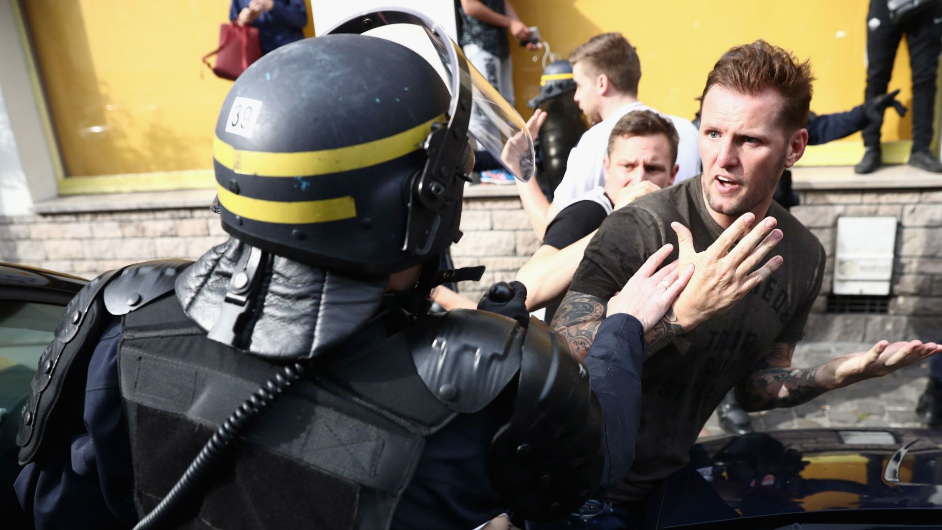 England fans in Lille with police