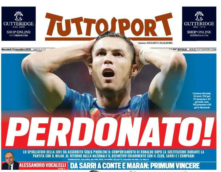 Prima pagina Tuttosport Ronaldo